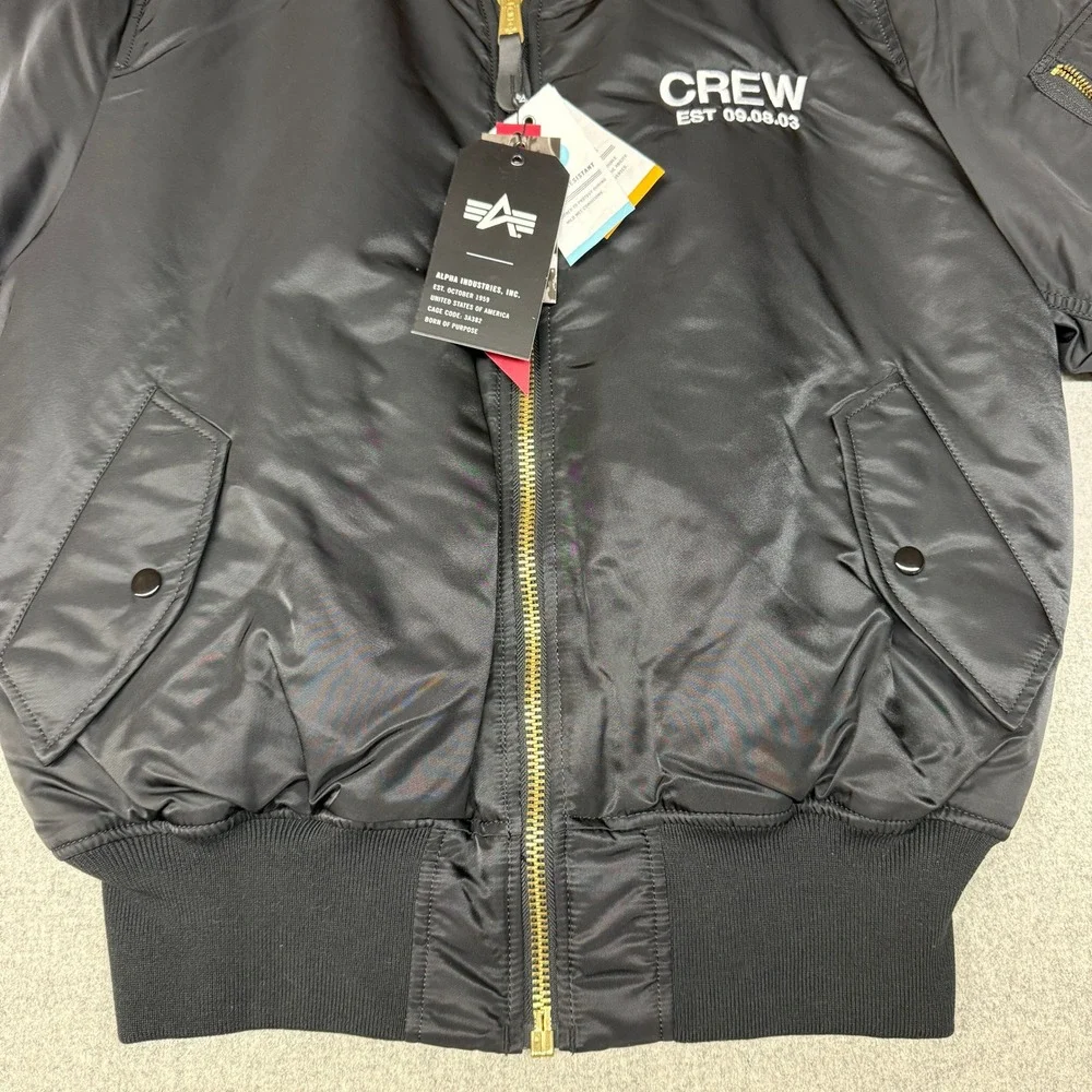Alpha Industries MA-1 Flight Jacket Large Black Crew Bomber MJM21000C1 NWT